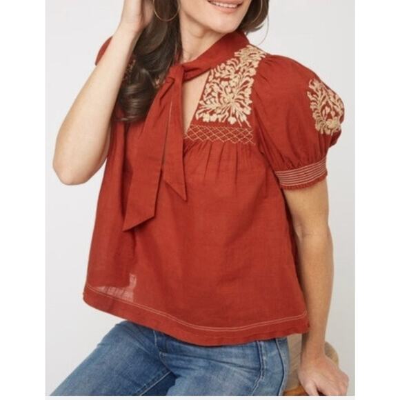 Free People Tops - Free People Dreaming About You Tunic Boho Orange Embroidered Top Sz M Art Indie
